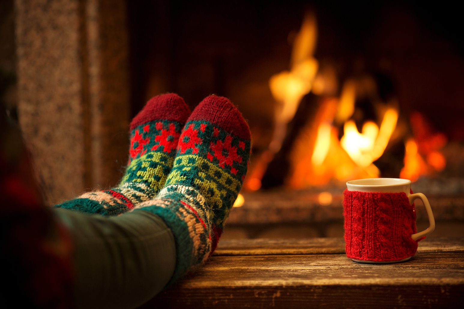 Sitting by the fireplace