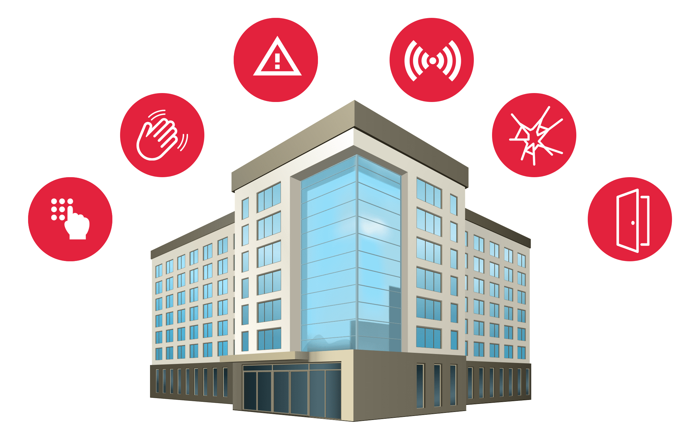 illustration of building with security icons above it