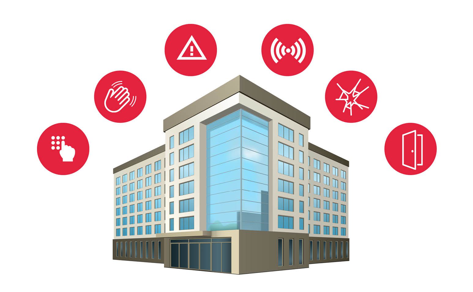 illustration of a business secured by an alarm system