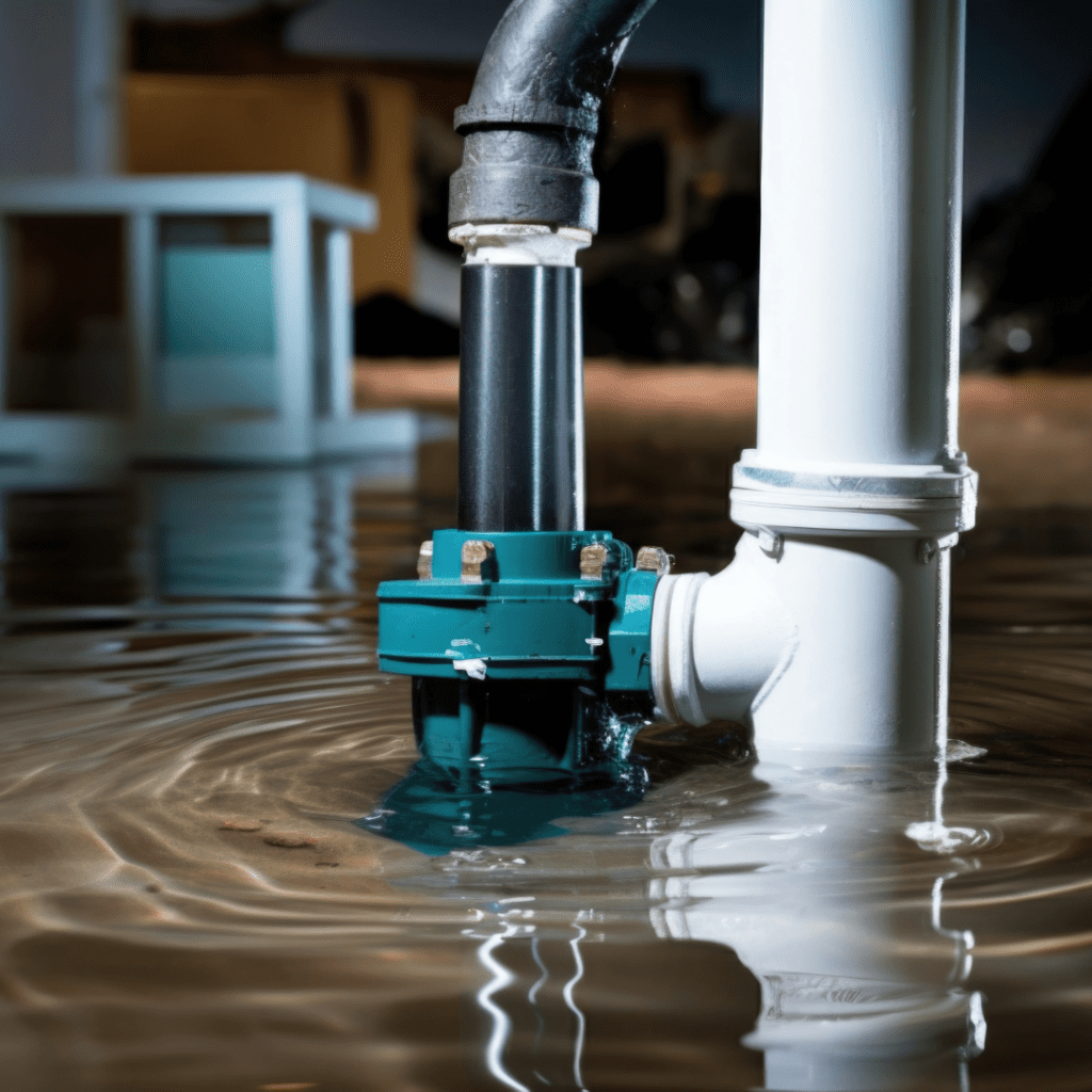 Flooded sump pump in a basement