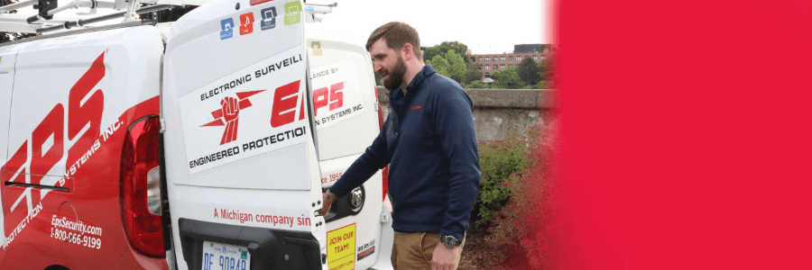 EPS Security technician opening his EPS Security truck.