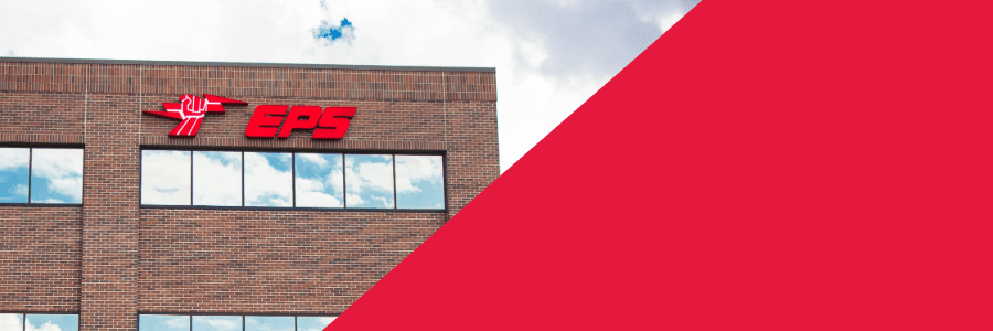 A close up of the EPS sign on the exterior of the EPS Security building.